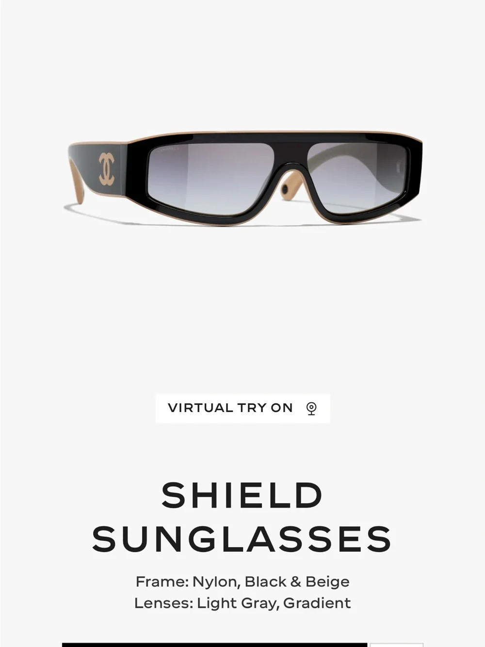 CHANEL Shield Sunglasses in Black and Beige with Gradient Gray Lenses